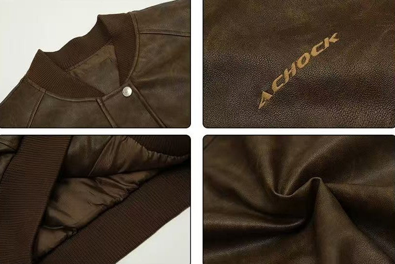 ACHOCK Retro Nostalgic Motorcycle Quilted Leather Jacket
