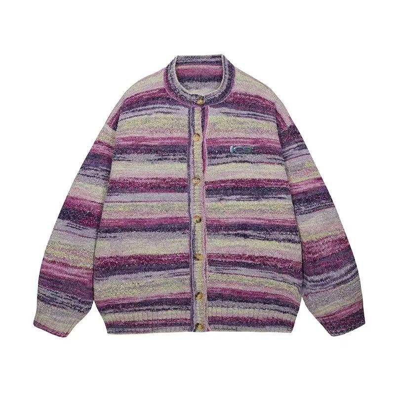 ICONSLAB Color Gradient Striped Cardigan Sweater