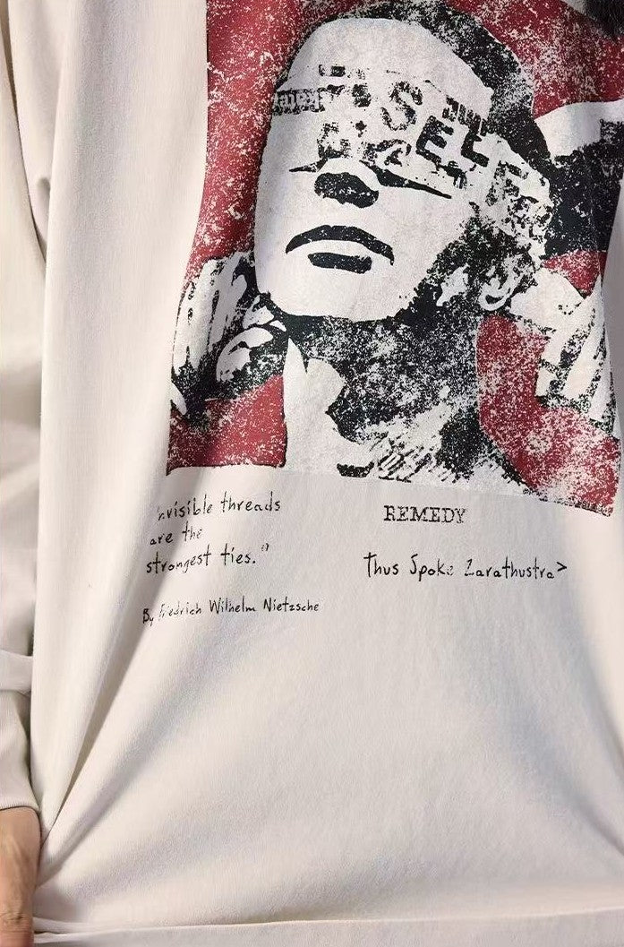 REMEDY Retro Distressed Printing Long-sleeve Tee