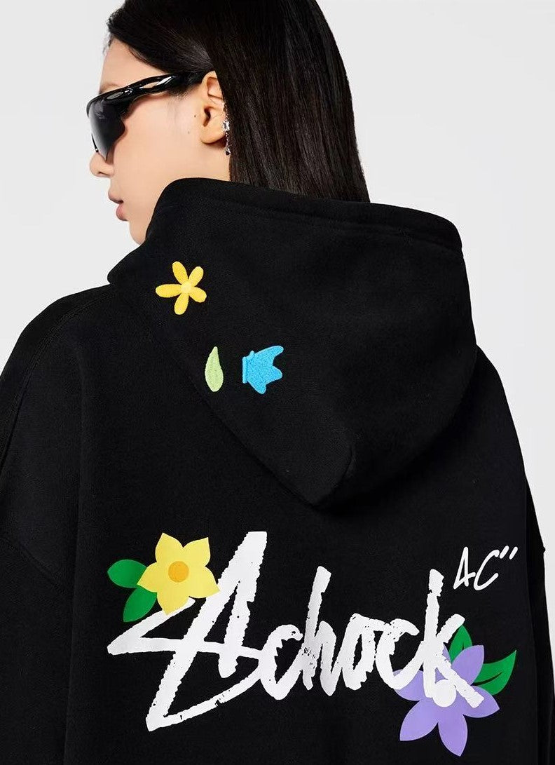 ACHOCK Logo Floral Embroidered Hoodie