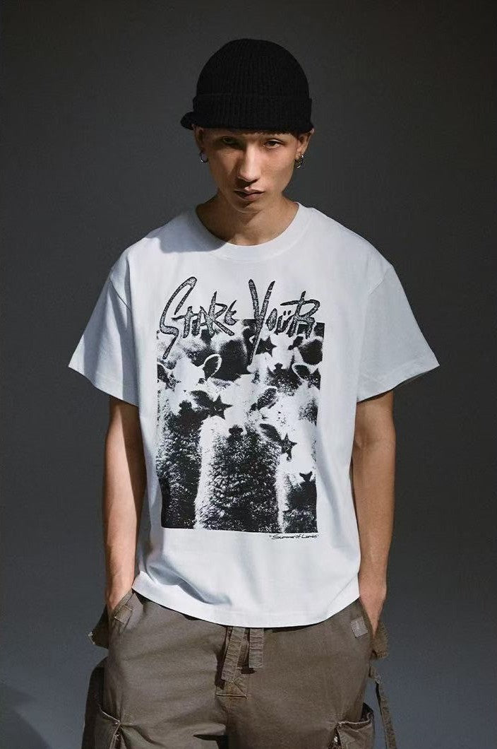 REMEDY Washed Distressed printing Short-sleeve T-shirt