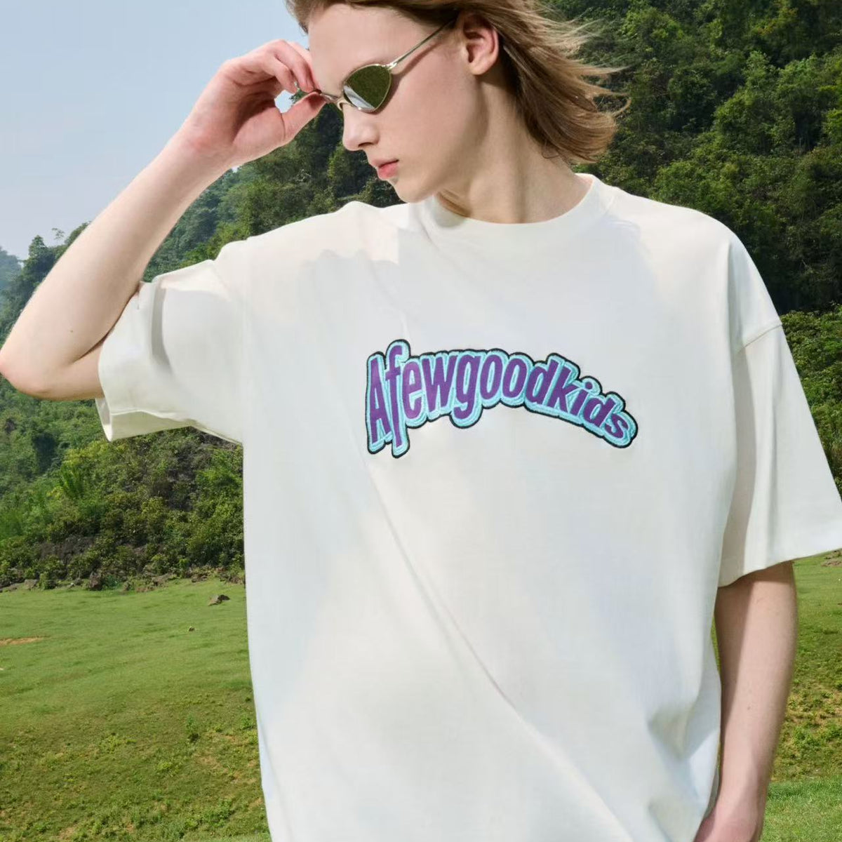 AFGK Curved Patch Embroidered Short-sleeved T-shirt