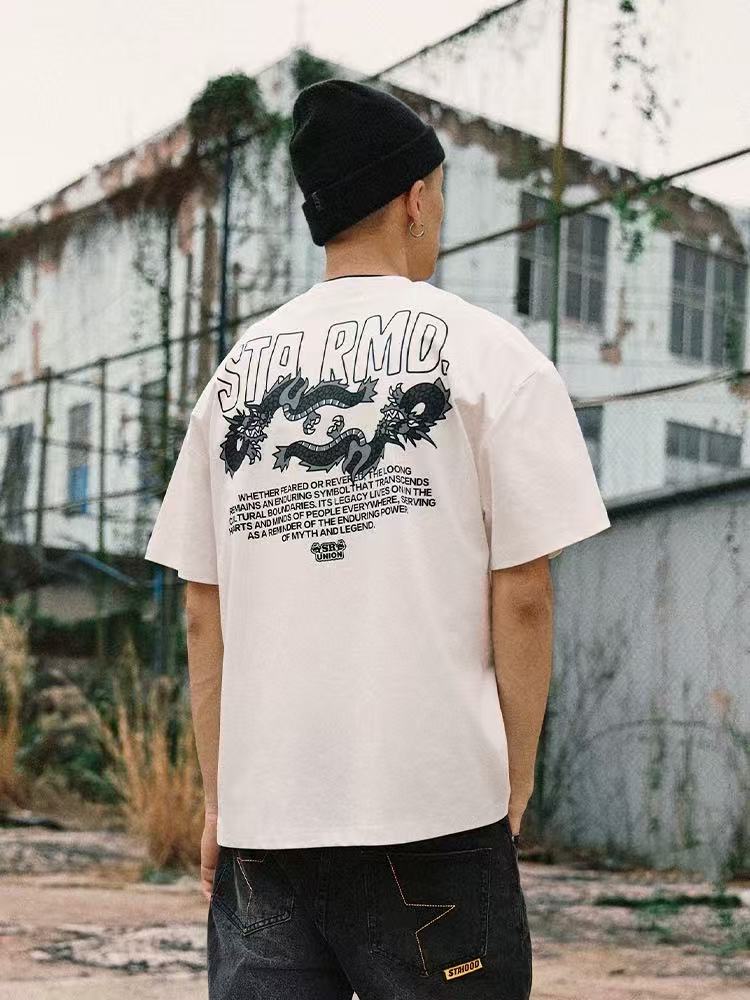 REMEDYxSTA Cartoon Dragon Print Short-sleeve T-shirt