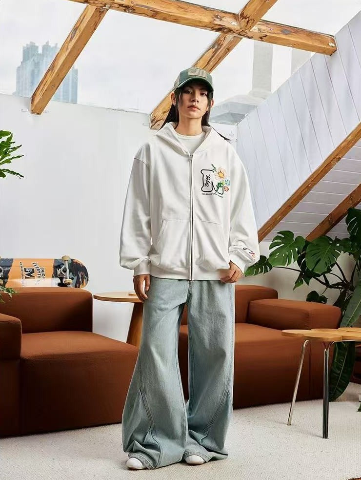 MEDM Chain Embroidered Flower Large M Zipper Hoodie