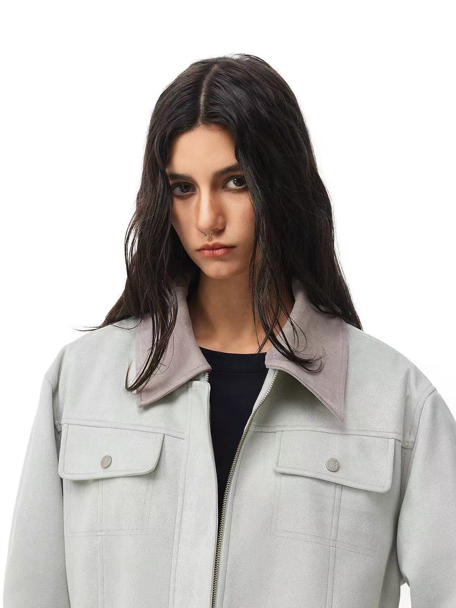 FDR Retro Contrast Lapel Suede Jacket (For Women)