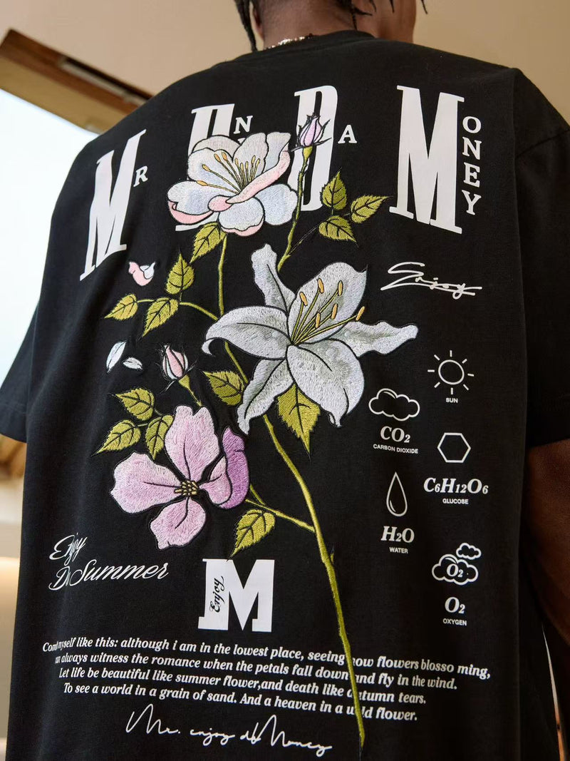 MEDM Flowers Blooming 3D Embroidered LOGO Short-sleeve T-shirt