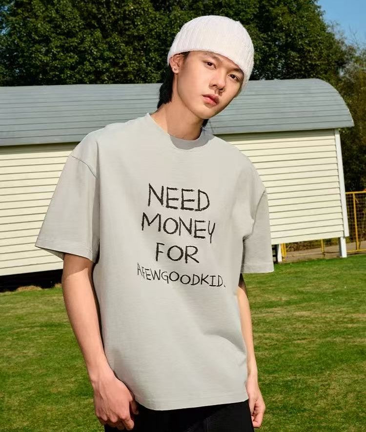 AFGK NEED MONEY Handwritten Slogan Short-sleeved T-shirt