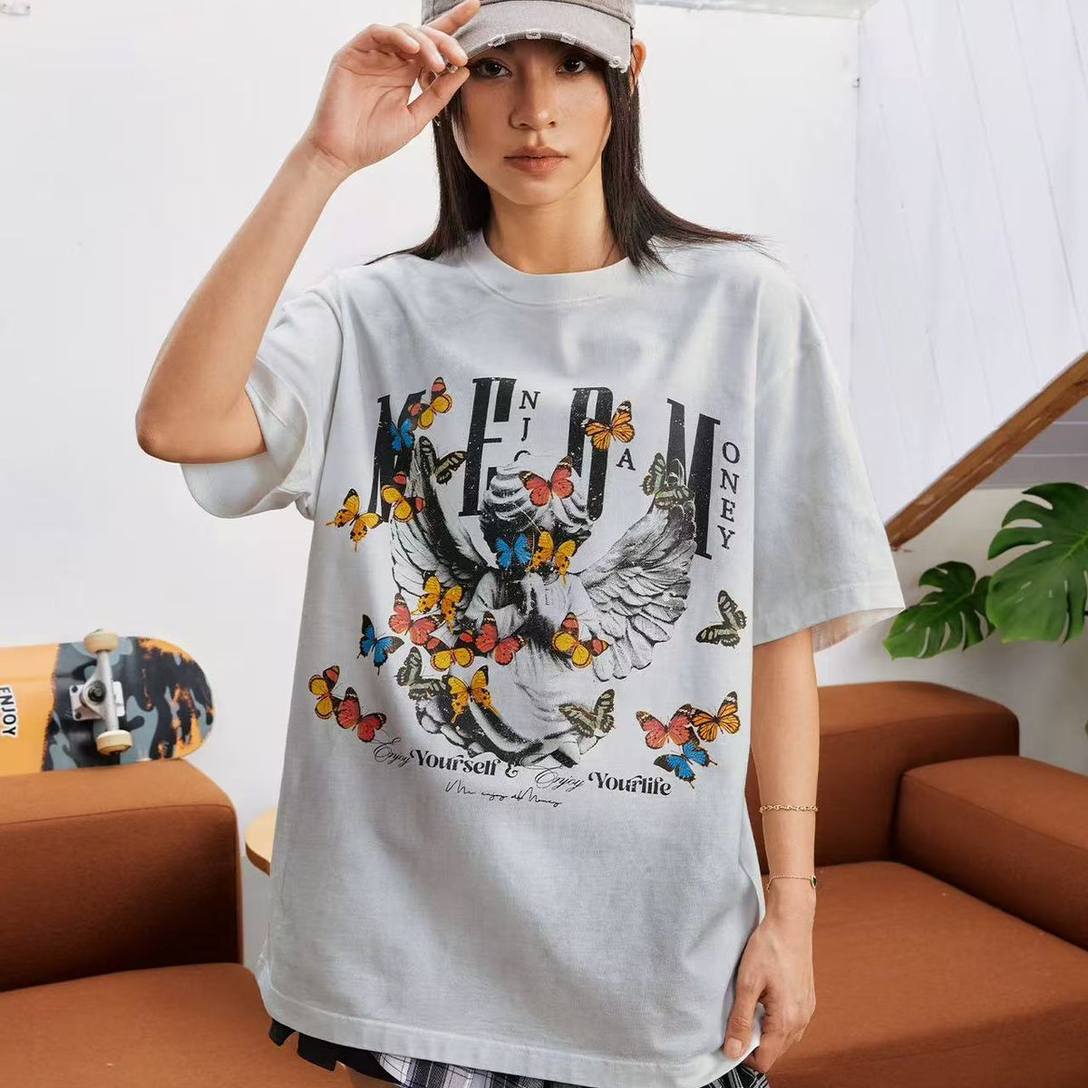 MEDM Angel Butterfly Washed Short Sleeve T-Shirt