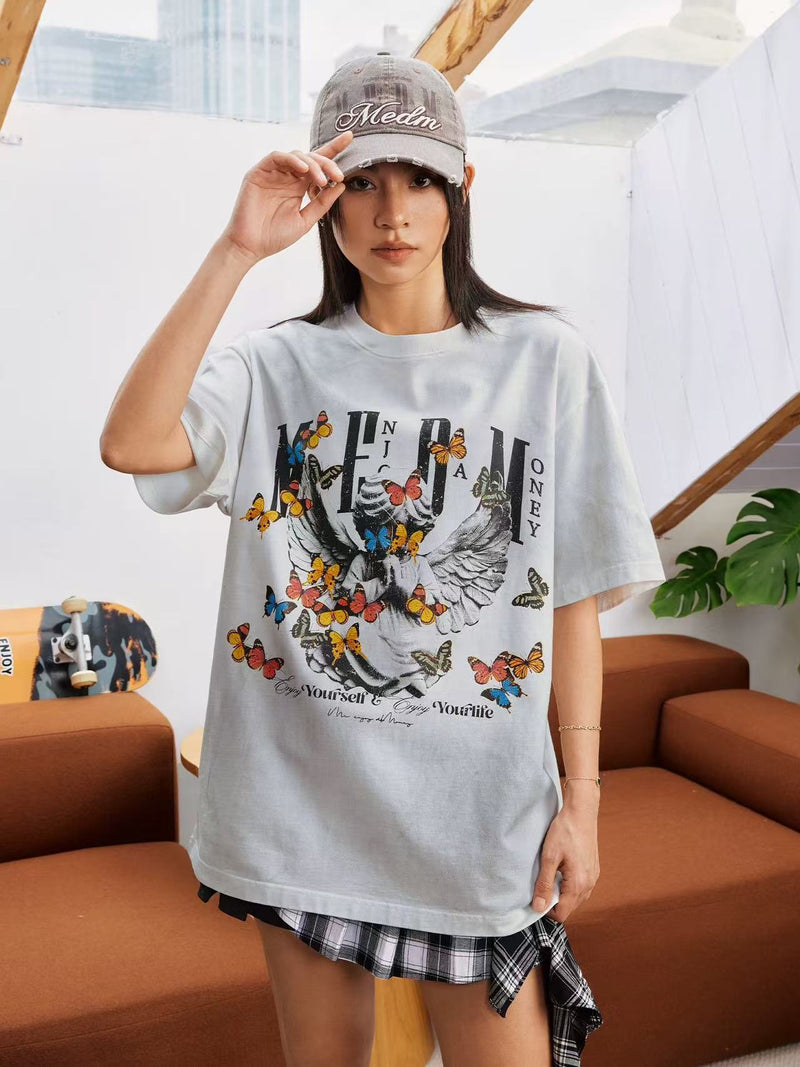 MEDM Angel Butterfly Washed Short Sleeve T-Shirt
