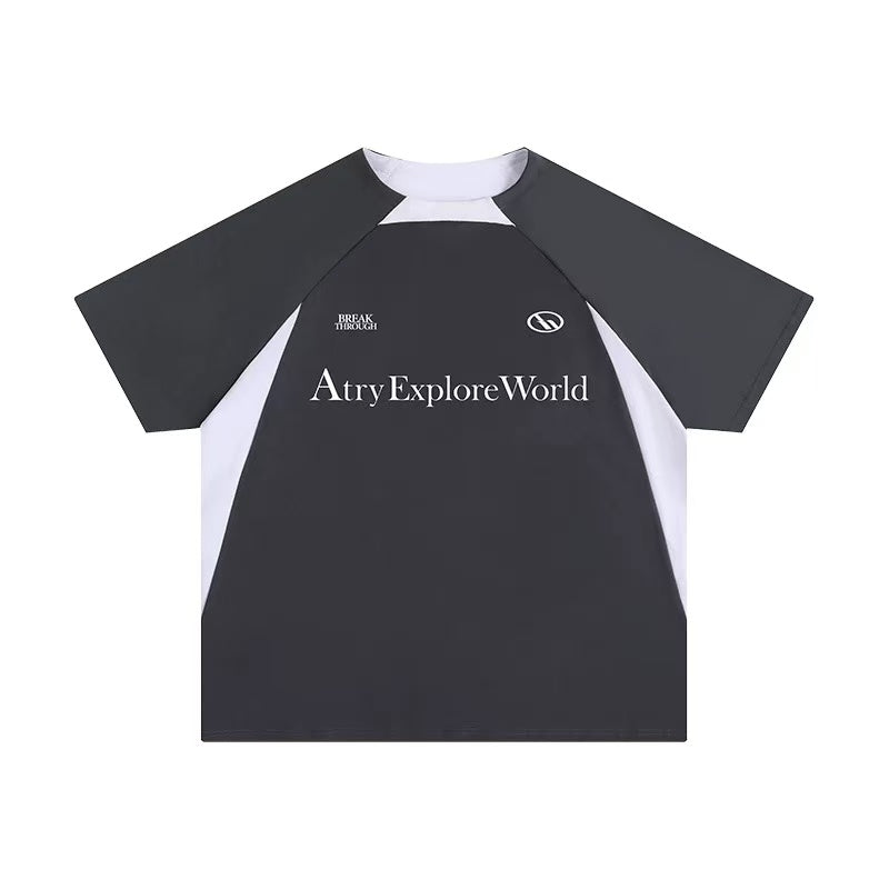 ATRY  Mesh Stitching Contrasting Colors T-shirt