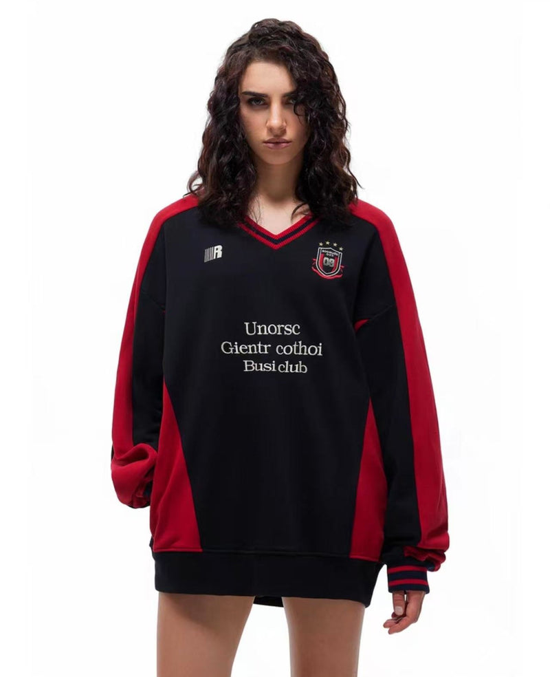 FDR Badge V-neck Contrasting Colors Sweater