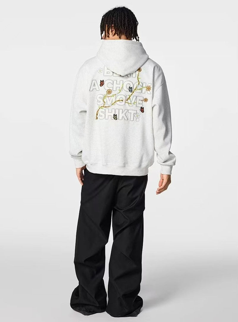 ACHOCK Floral Patch Embroidered Hooded Sweatshirt