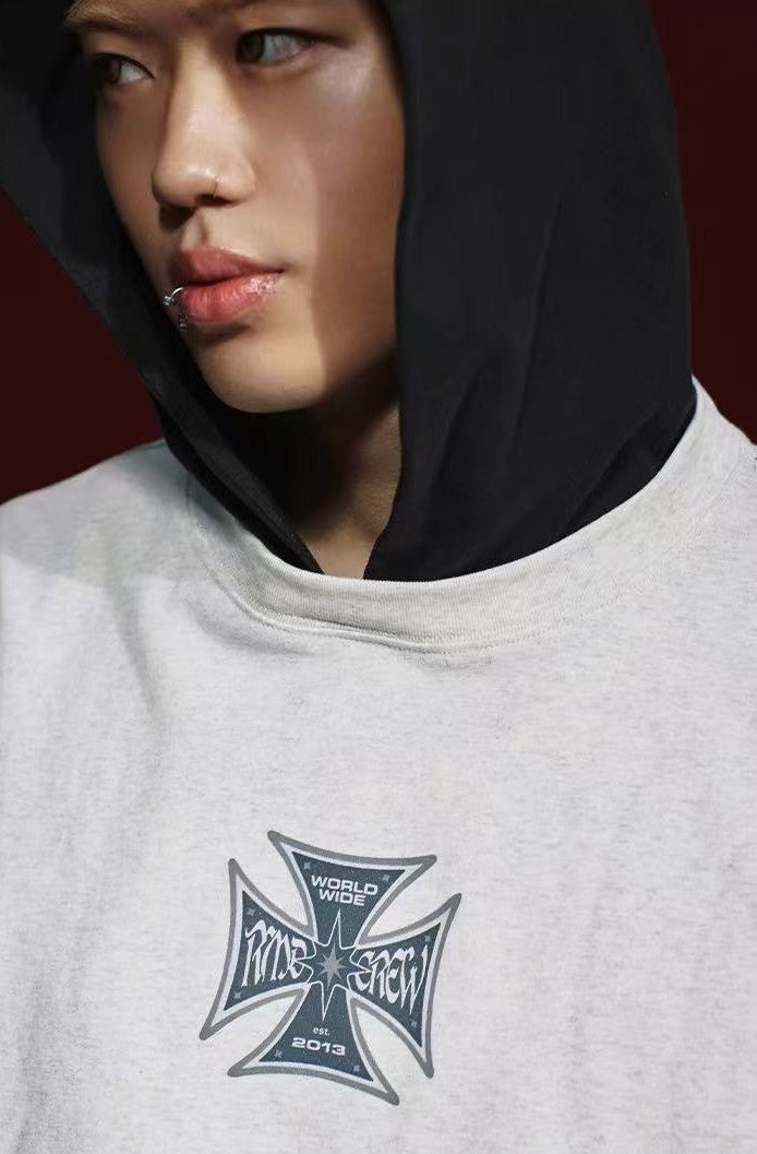 REMEDY Retro Fake Two-piece Hooded Long-sleeved T-shirt