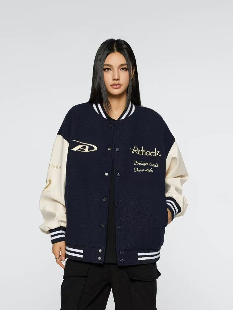ACHOCK Basic Logo Embroidered Baseball Jacket