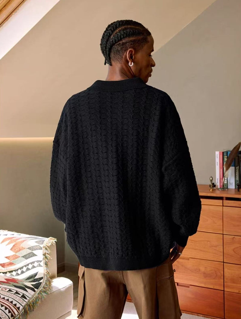 MEDM Hole Knit Long-sleeve Polo