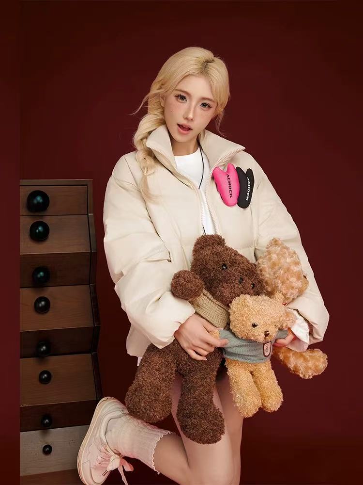 ACHOCK PU Leather Velcro Down Jacket