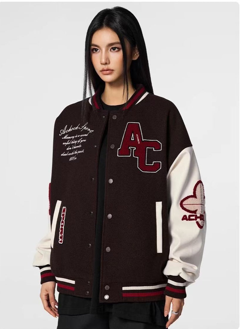 ACHOCK Waffle Logo Embroidered Baseball Jacket