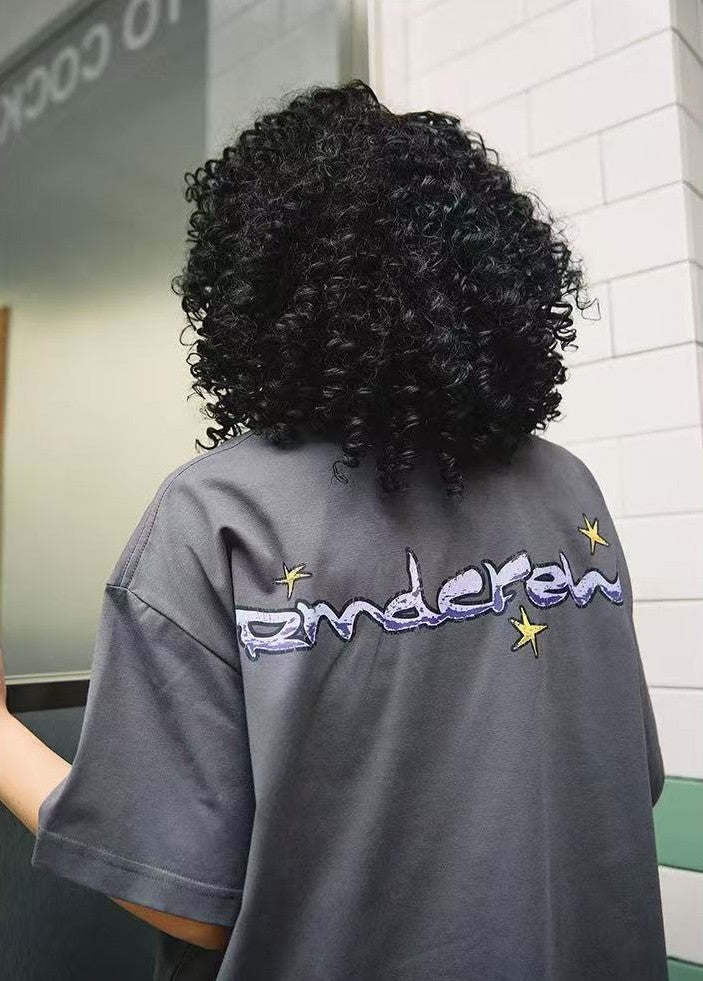 REMEDY Hand-painted Stars Print Short-sleeved T-shirt