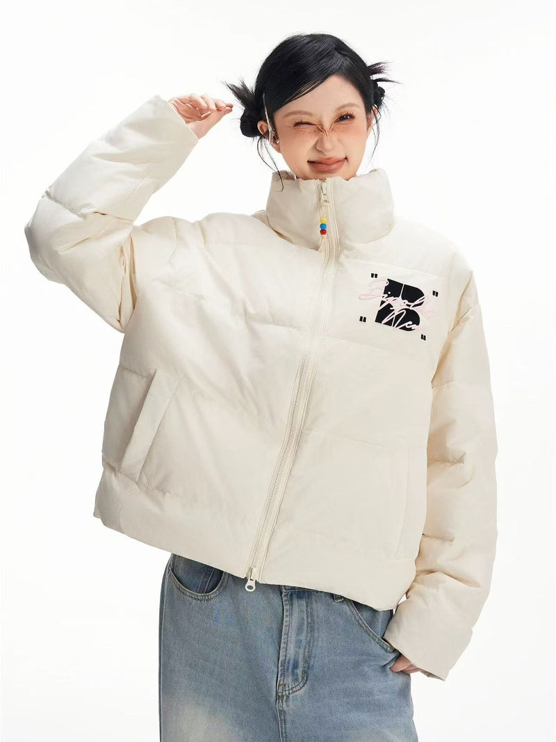 BIPOLAR Contrast Color Embroidered Letters Down Jacket