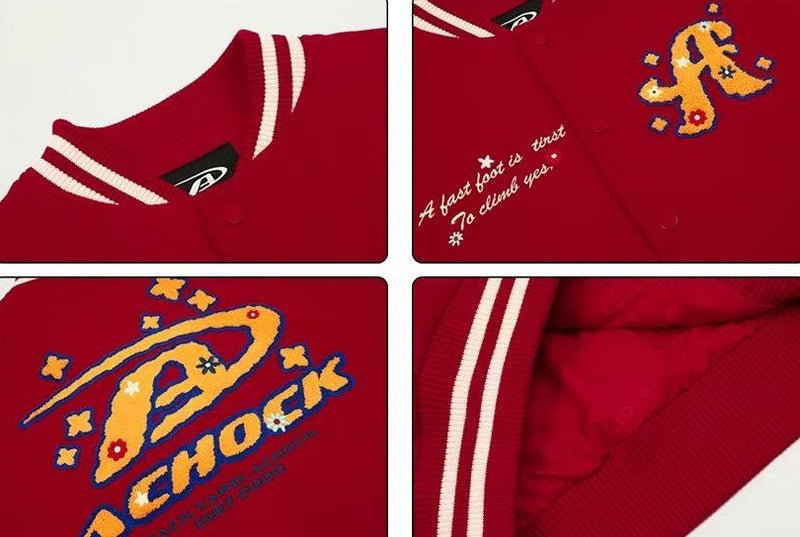ACHOCK Vintage Towel Embroidered Baseball Jacket