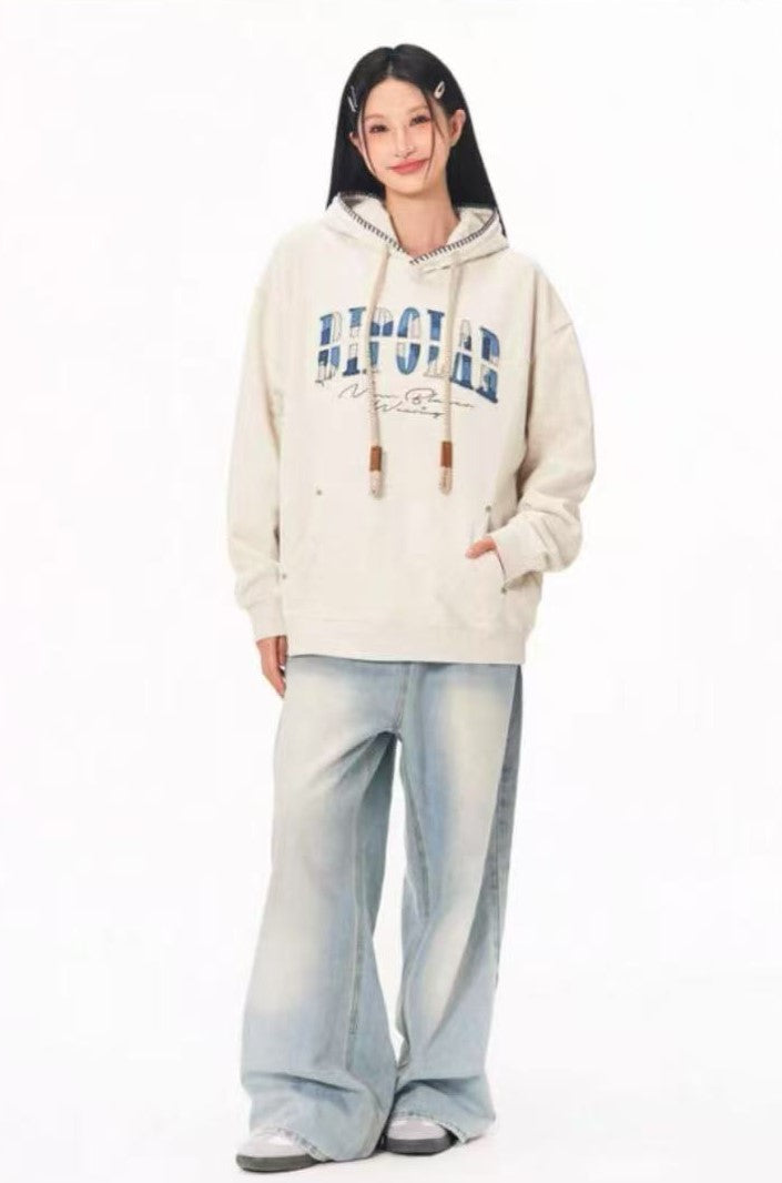 BIPOLAR Denim Striped Patch hoodie
