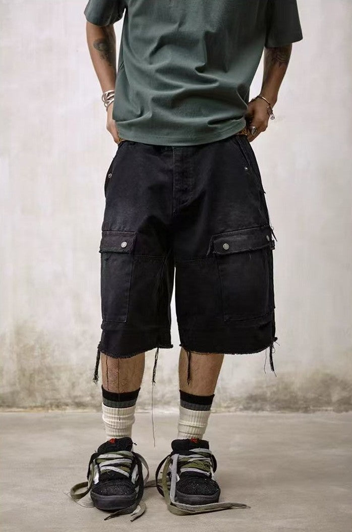 REMEDY Washed Fringed Cargo Shorts