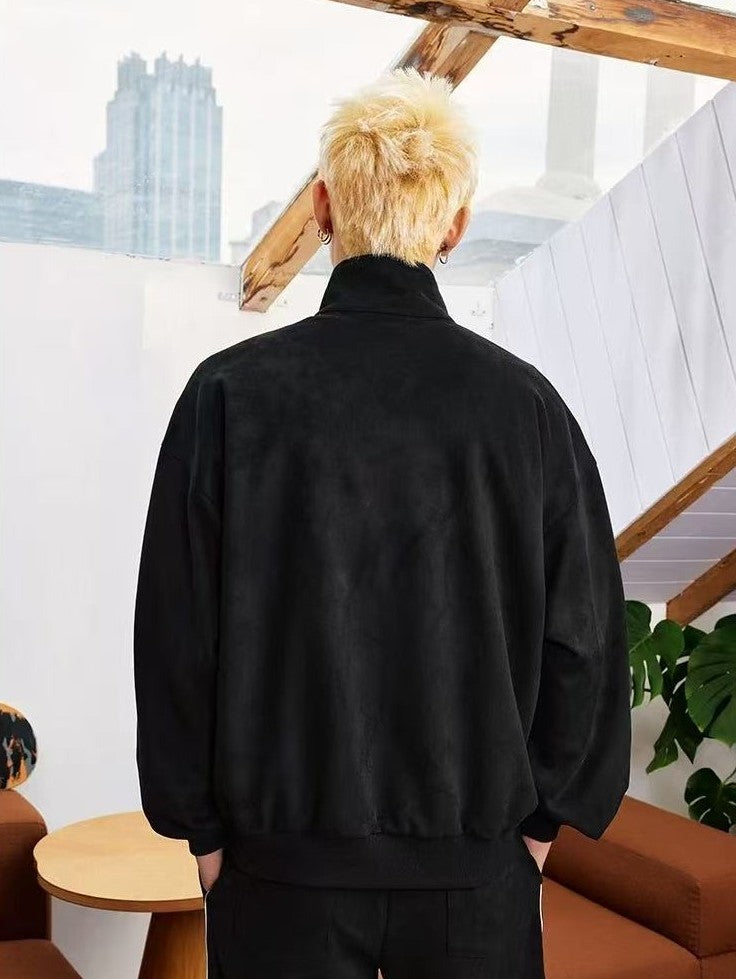 MEDM Stand Collar Suede Paneled Jacket