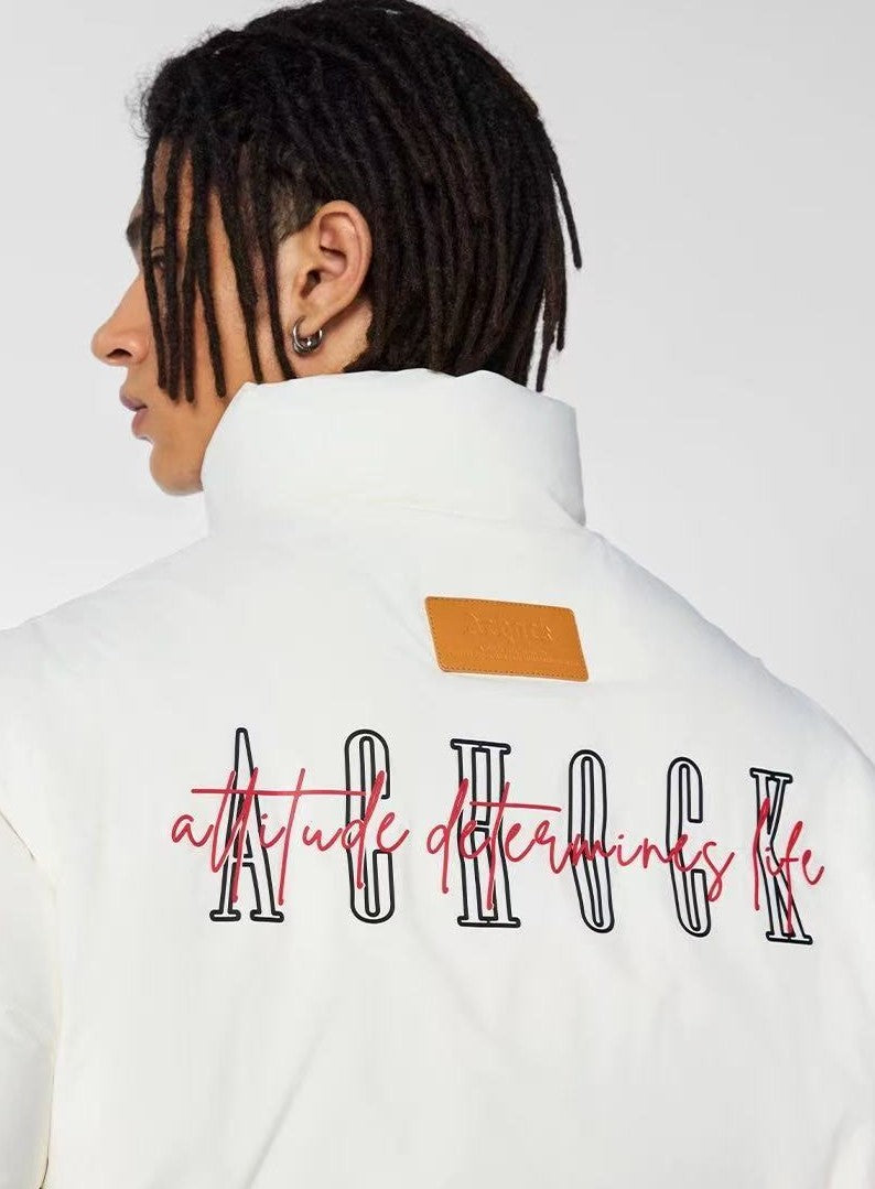 ACHOCK Logo Embroidered White Duck Down Jacket