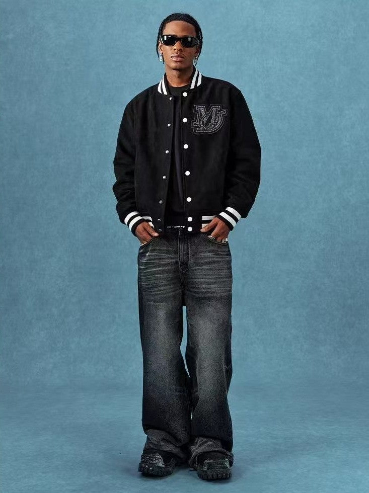 MEDM Suede Diamond-patterned Baseball Jacket