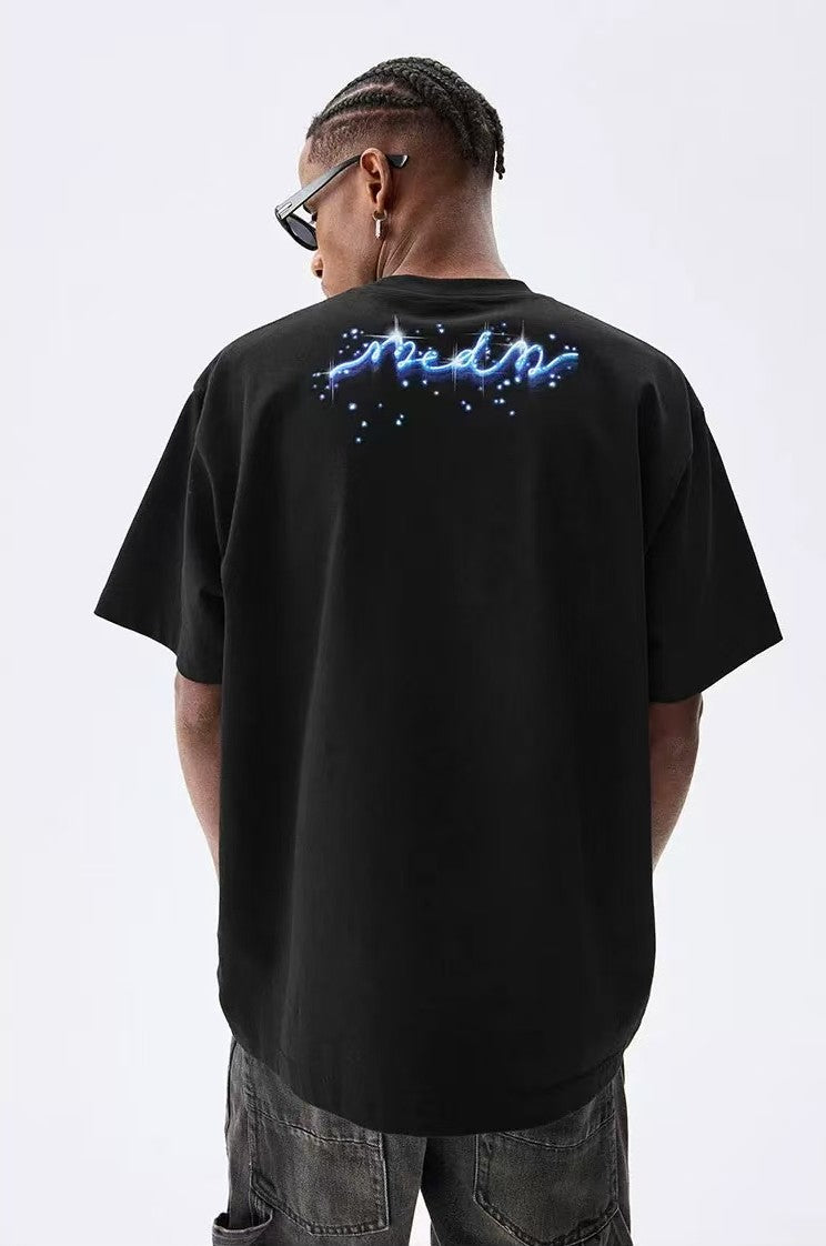 MEDM Heat-set Oil Printed Blue Tears Short-sleeved T-shirt