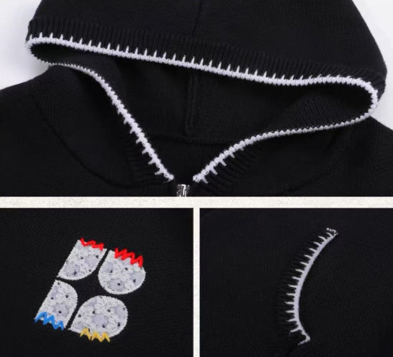 BIPOLAR Four-pointed Star Knitted Cardigan Zipper Sweater