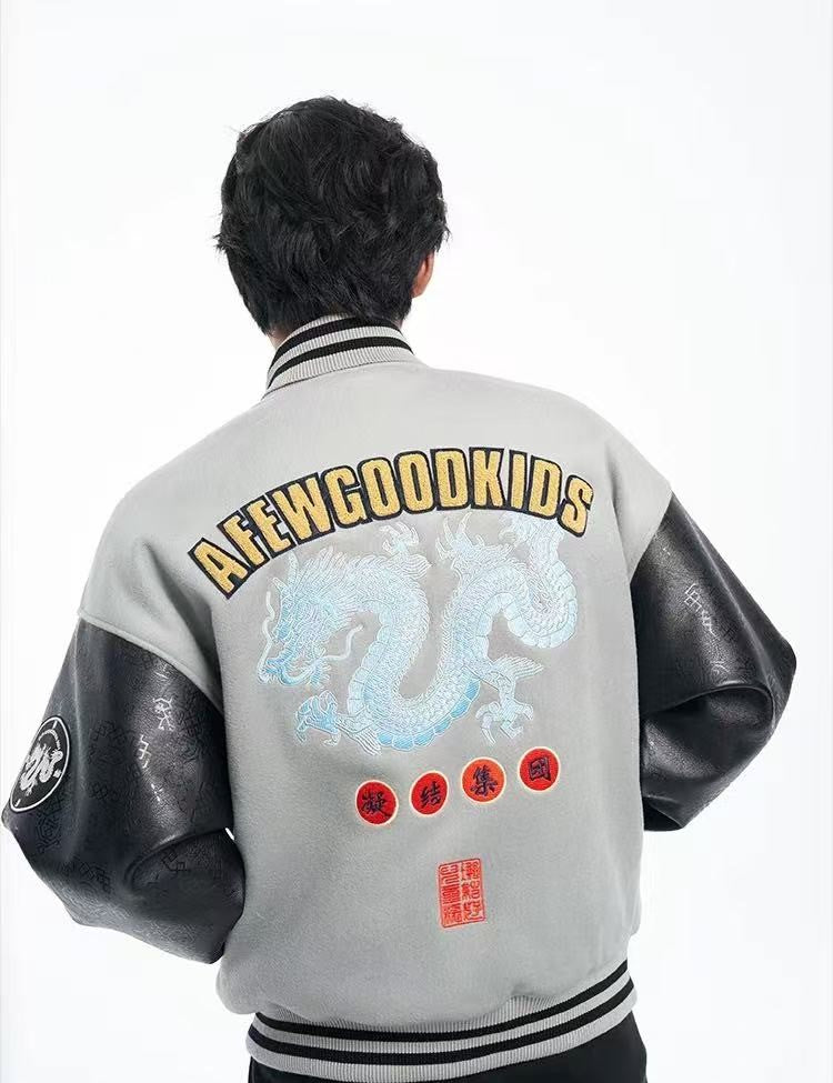 AFGKxCLOTTEE Dragon Pattern Embroidered Wool Varsity Jacket