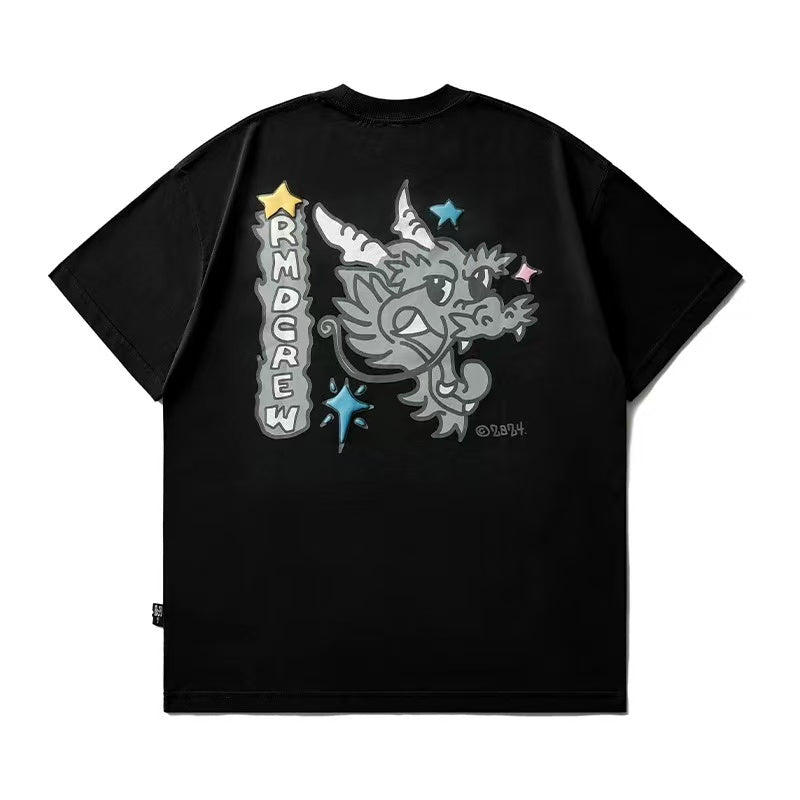 REMEDY 3M Reflective Cartoon Draagon Short-sleeve T-shirt
