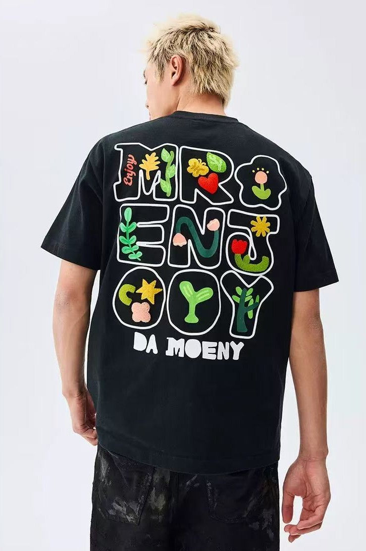 MEDM Toothbrush Embroidered Floral Short-sleeved T-shirt