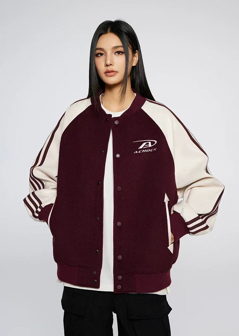 ACHOCK Contrast Patchwork Raglan-sleeve Baseball Jersey