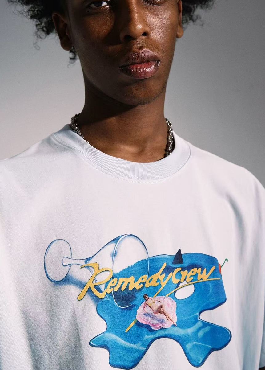 REMEDY Wine Glass R Logo Print Short-sleeve T-Shirt