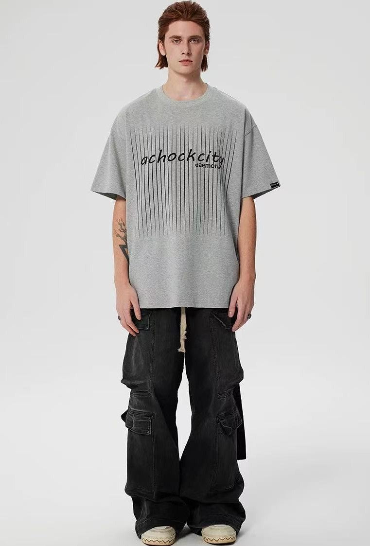 ACHOCK Screen Stripe Print Design Round Neck T-shirt