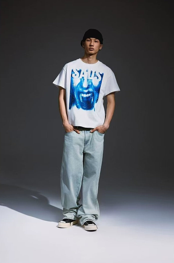 REMEDY Devil Roar Print Washed Short-sleeve T-shirt