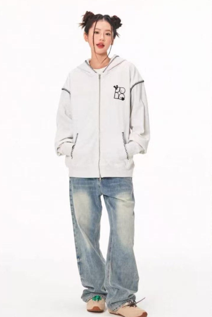 BIPOLAR Dog Ear Patch Zipper Hoodie