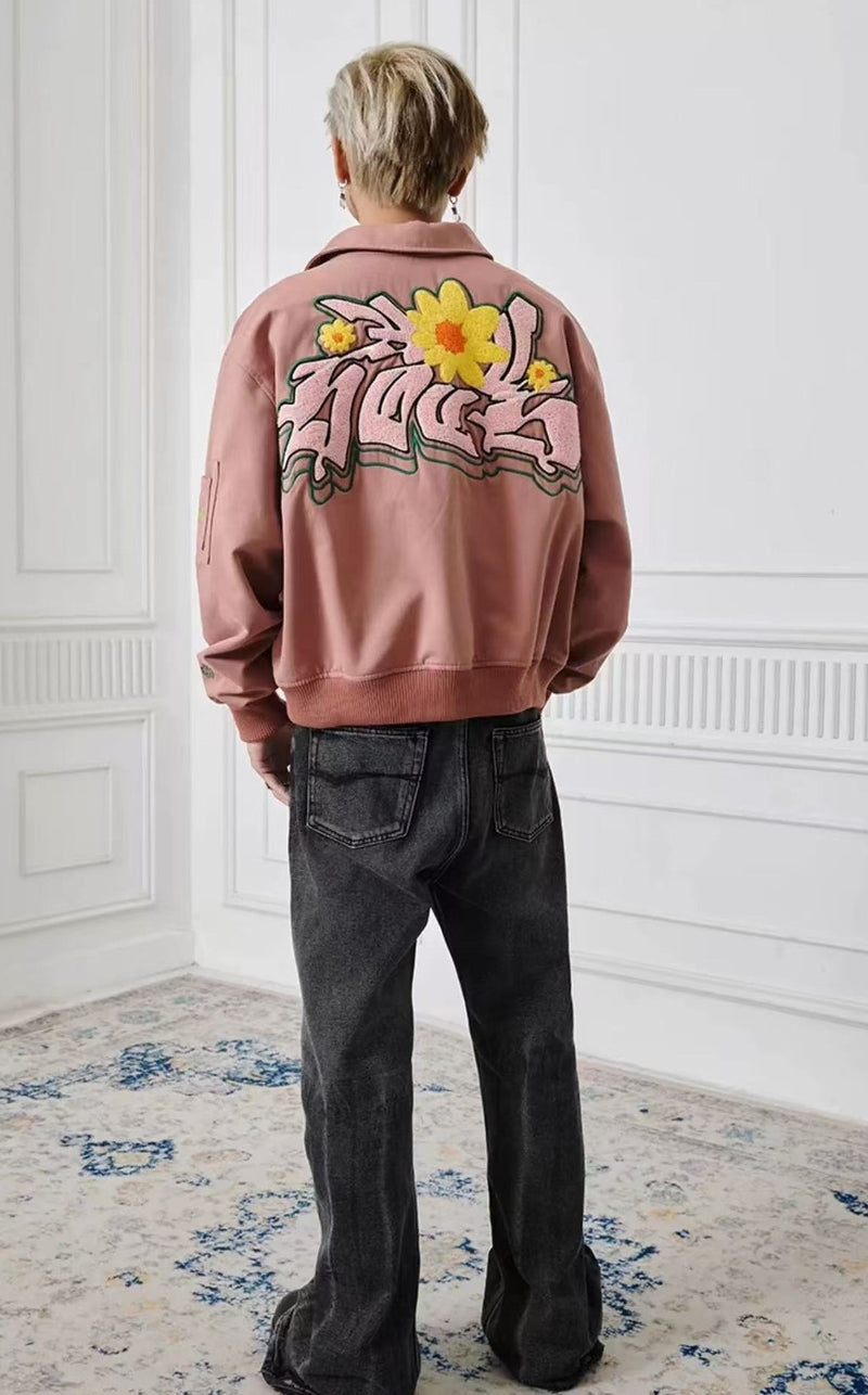 ACHOCK High Street Lettering Flocked Bomber Jacket
