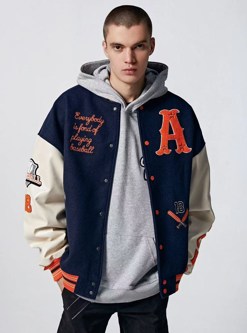ACHOCK High Street Two-tone Baseball Embroidered Varsity Jacket