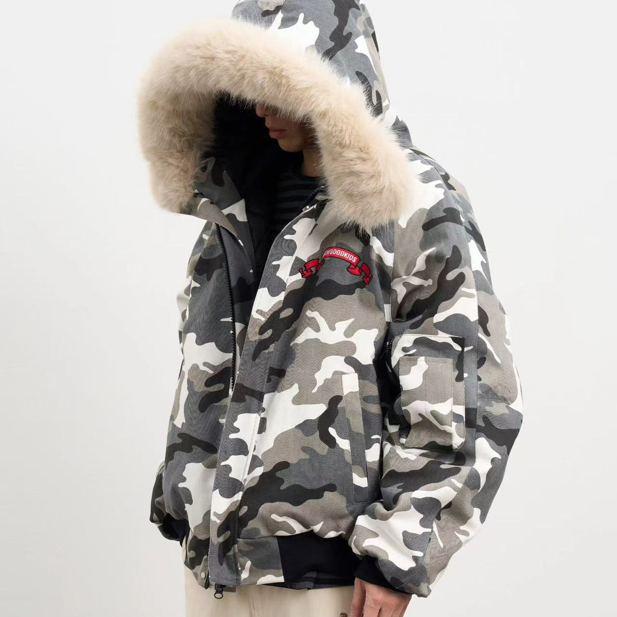 AFGK Camouflage Fur Collar Cotton Jacket