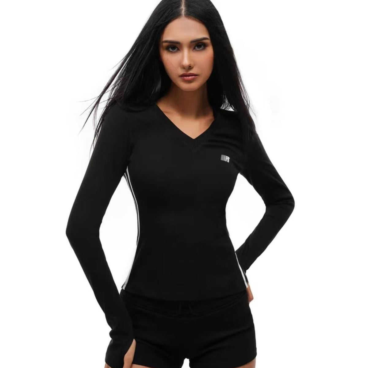 FDR Slim Fit V-neck Sports Long-sleeved Tee (For Women)