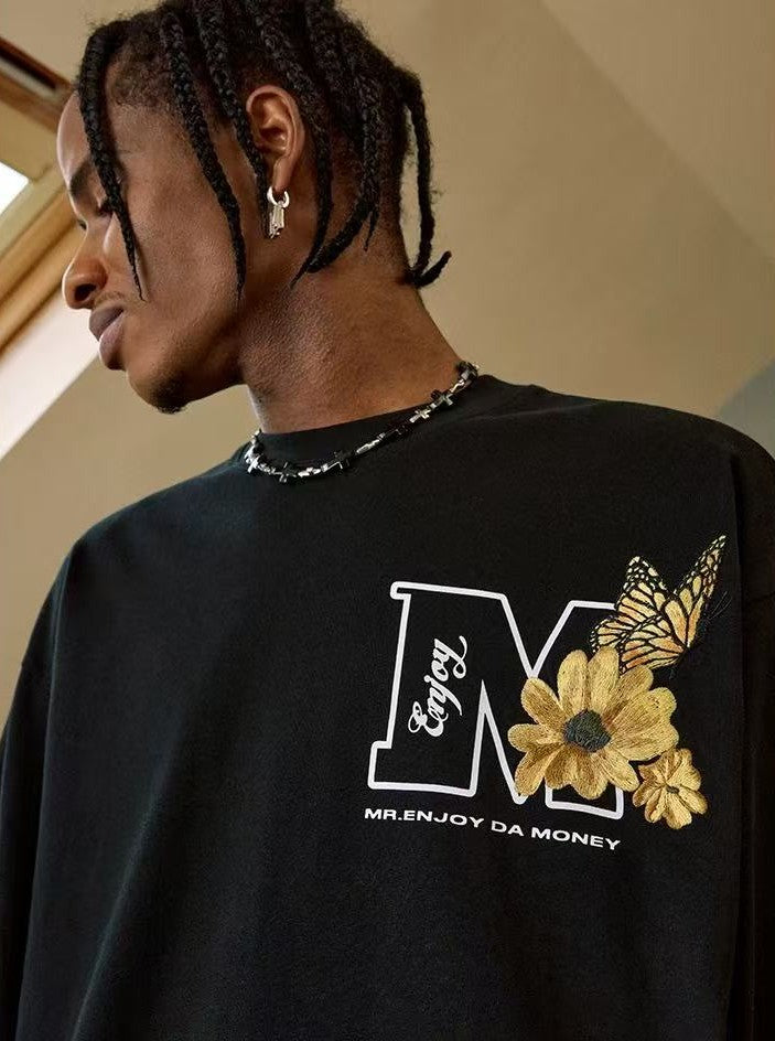 MEDM Butterfly Garden Embroidered Long-sleeve T-Shirt
