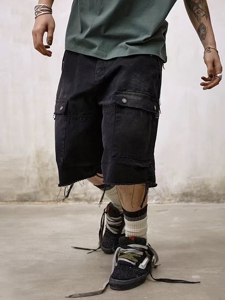 REMEDY Washed Fringed Cargo Shorts