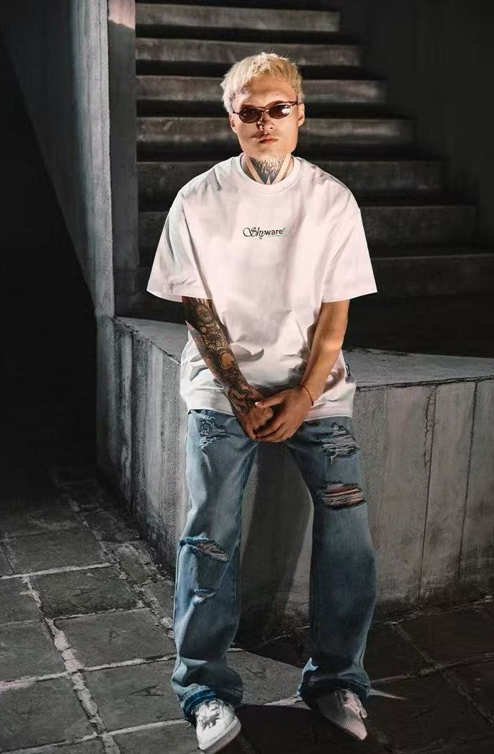 REMEDY Water Ripple Letter Print Short-sleeved T-shirt