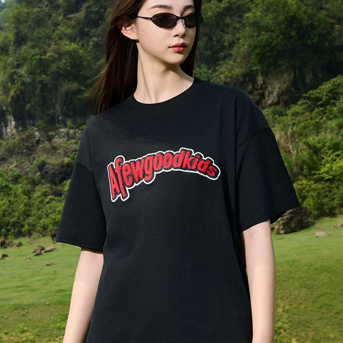 AFGK Curved Patch Embroidered Short-sleeved T-shirt