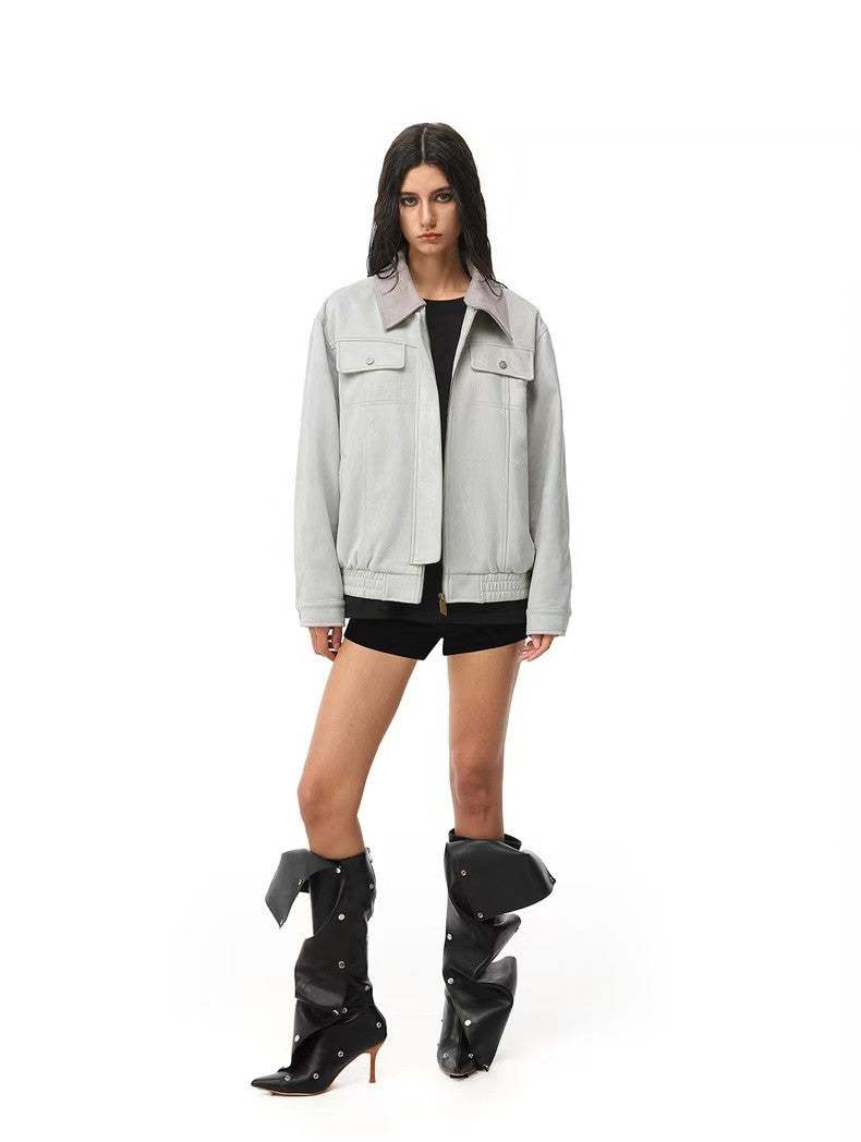 FDR Retro Contrast Lapel Suede Jacket (For Women)