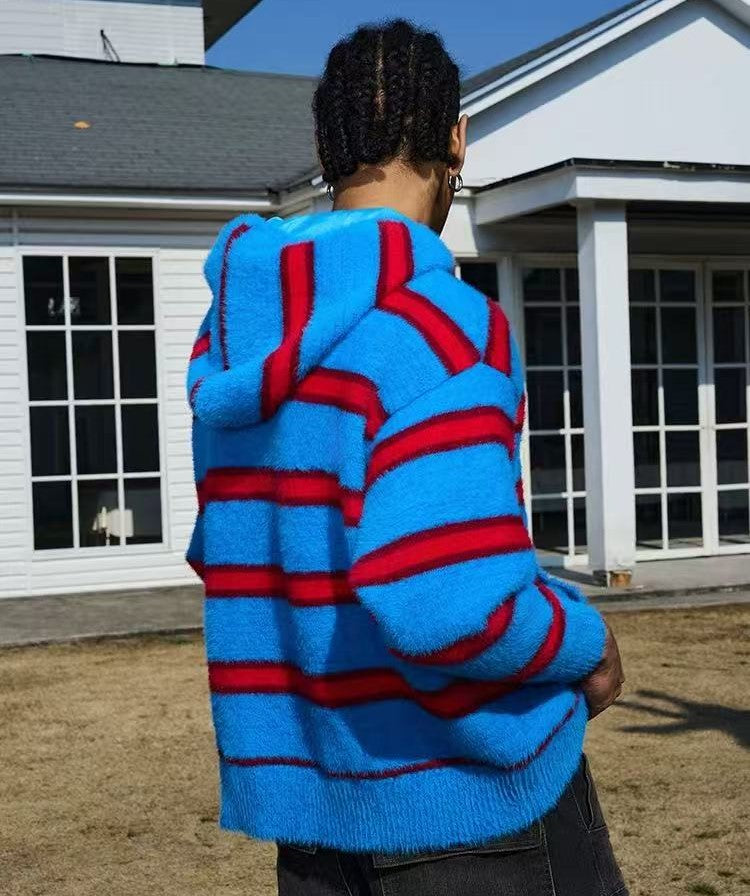 AFGK Striped Zip Hooded Cardigan Sweater