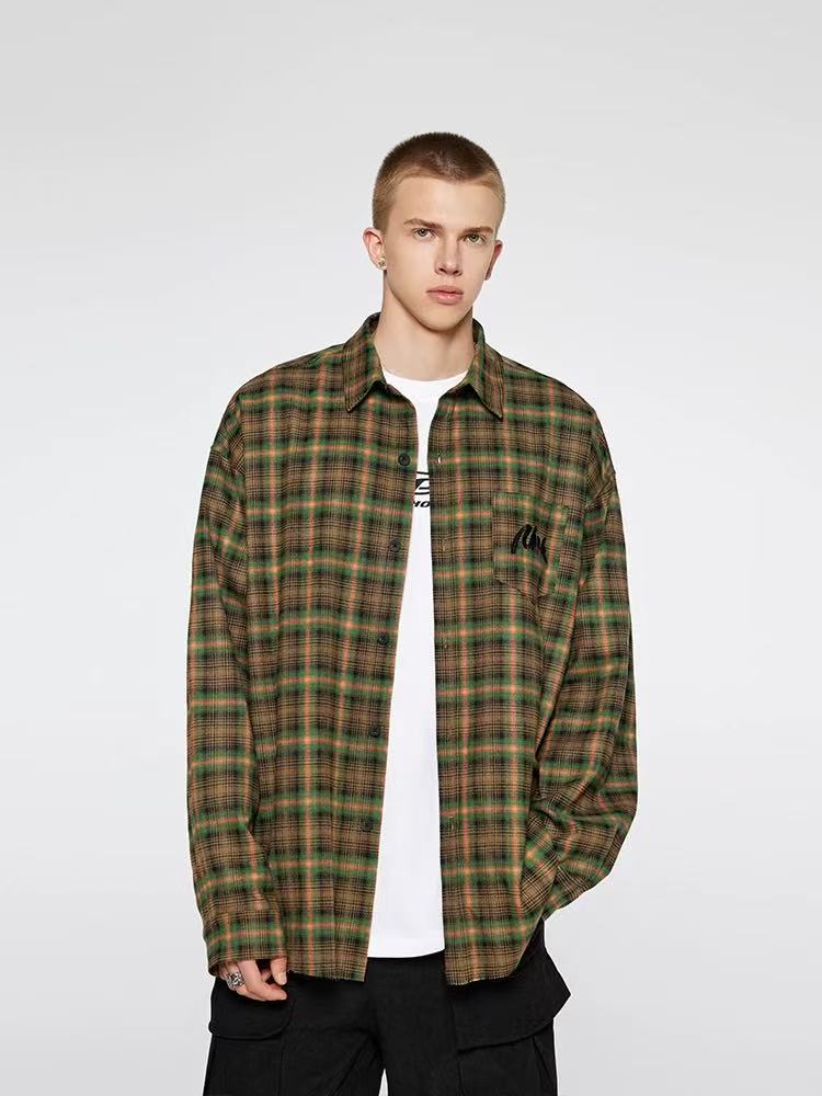 ACHOCK Retro Contrast Plaid Long-sleeve Shirt